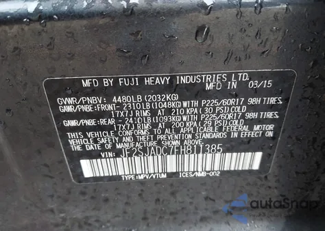 2015 Subaru Forester 2.5I Premium из США, поврежденный, VIN JF2SJADC7FH811385